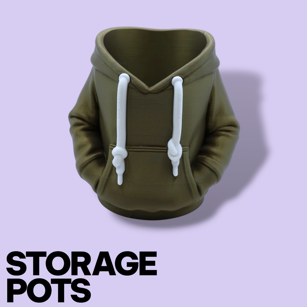 3D Printed Hoodie Storage Pots – Quirky Desk Organizer & Novelty Can Holder