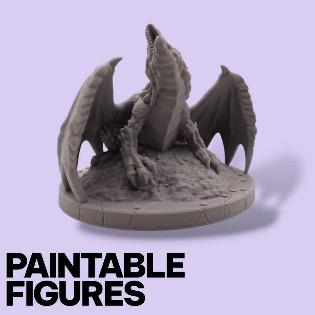 Fantasy Dragon on Treasure Hoard Miniature – Paintable 3D Print Figure (77mm & 96mm Scales) | Tabletop RPG Boss Monster