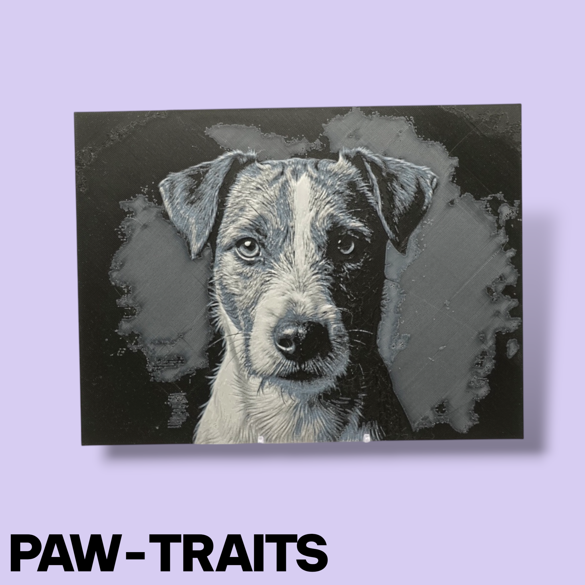 Monochrome "Paw-Traits" Textured Dog Art – 3D Printed Filament Painting (200x150mm)