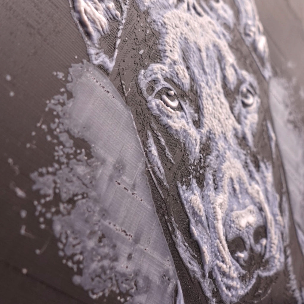 Monochrome "Paw-Traits" Textured Dog Art – 3D Printed Filament Painting (200x150mm)