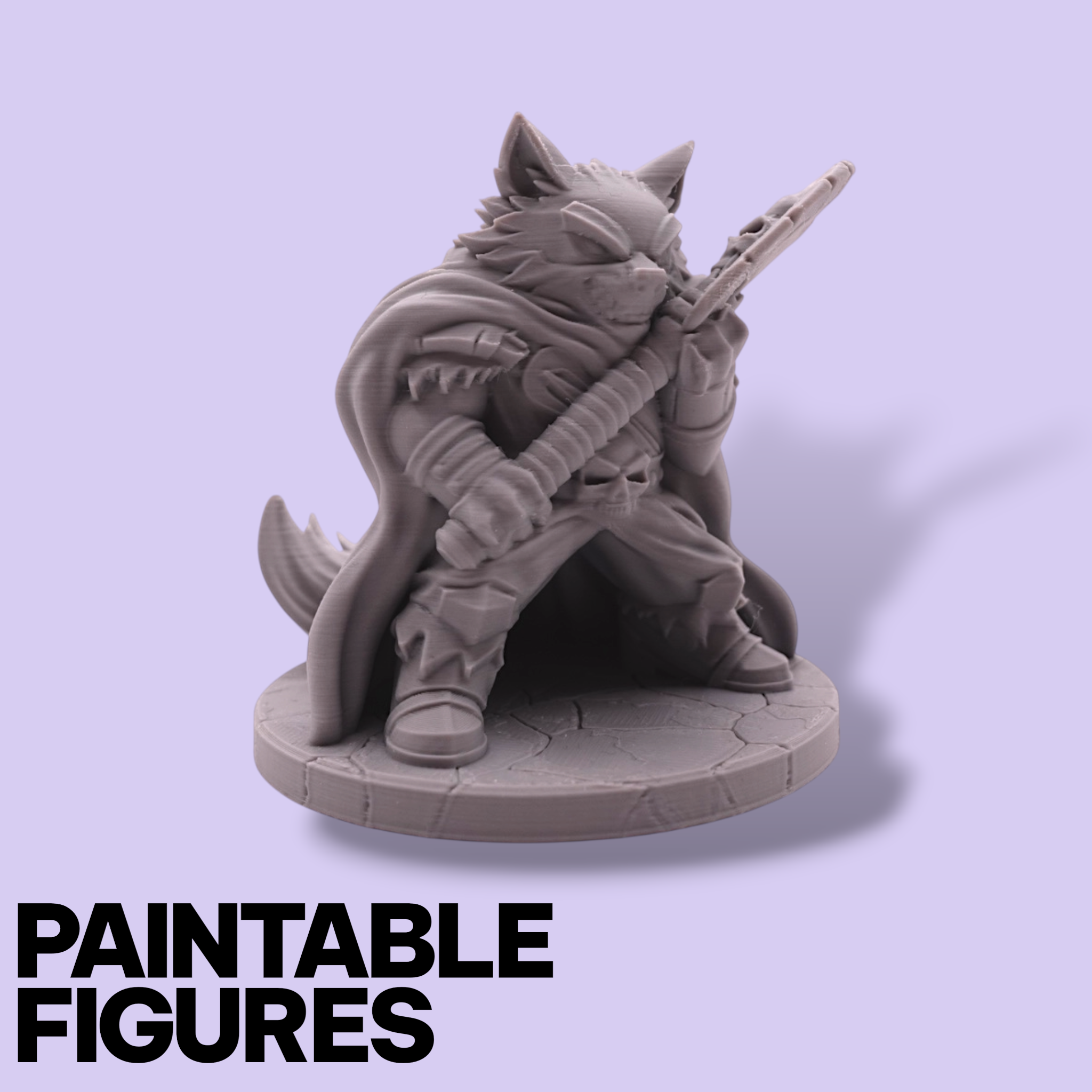 Axeman Wolf Fantasy Miniature – 75mm Paintable Scale Figure | Tabletop RPG Barbarian Warrior