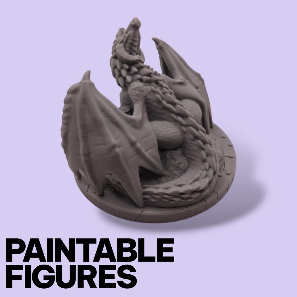 Fantasy Dragon on Treasure Hoard Miniature – Paintable 3D Print Figure (77mm & 96mm Scales) | Tabletop RPG Boss Monster