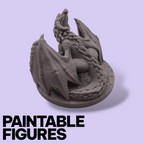 Fantasy Dragon on Treasure Hoard Miniature – Paintable 3D Print Figure (77mm & 96mm Scales) | Tabletop RPG Boss Monster