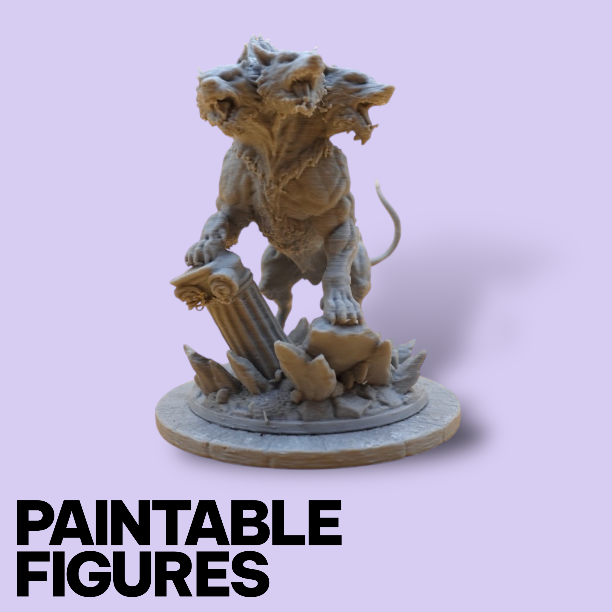 Cerberus 3-Headed Beast Miniature – Paintable 3D Print Figure (32mm & 75mm Scales) | Tabletop RPG Underworld Encounter