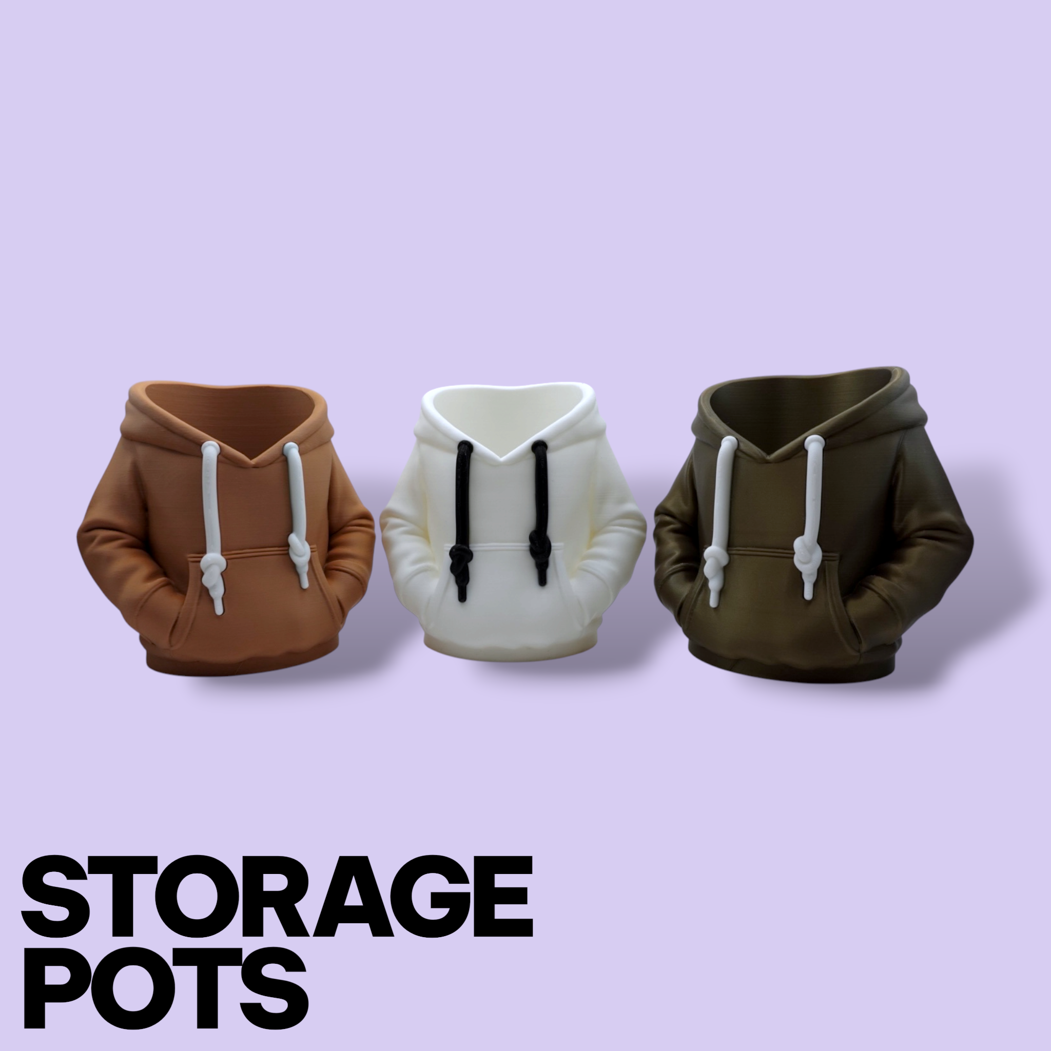 3D Printed Hoodie Storage Pots – Quirky Desk Organizer & Novelty Can Holder