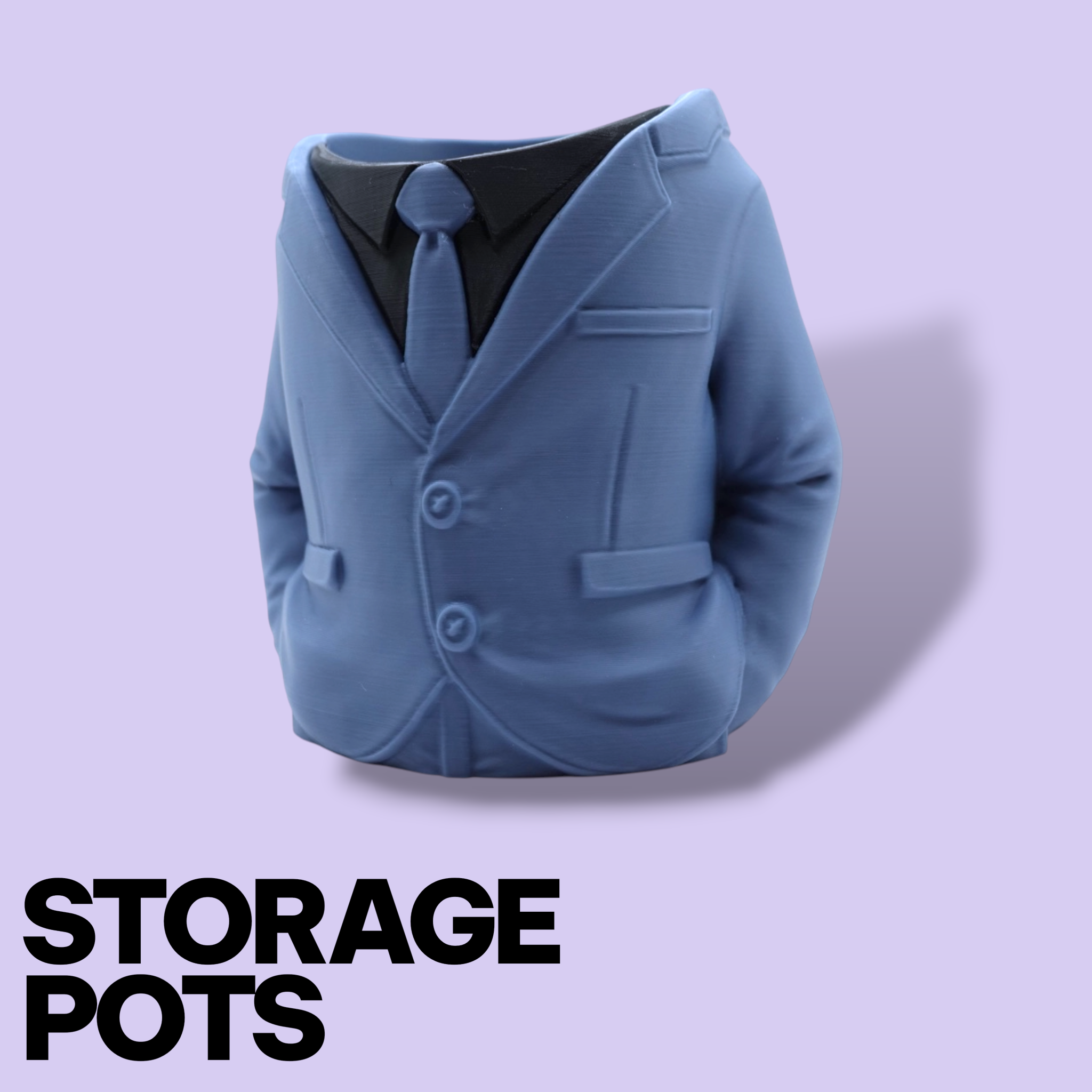 3D Printed Suit Storage Pots – Quirky Desk Organizer & Novelty Can Holder