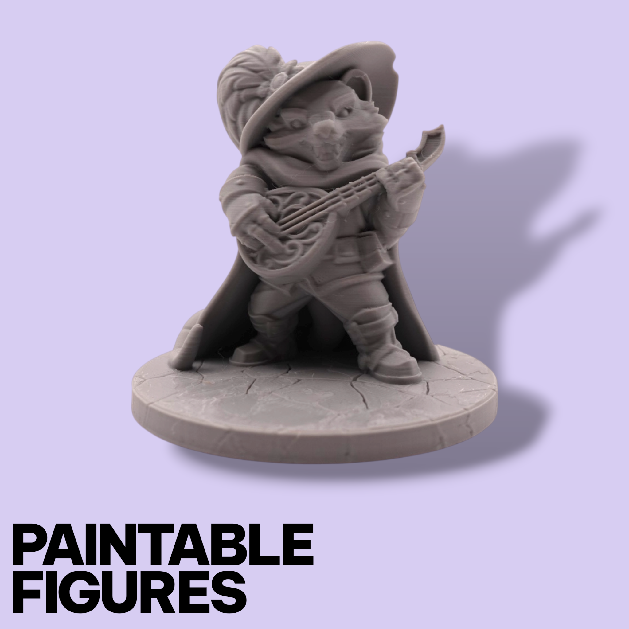 Rat Bard Fantasy Miniature – 75mm Paintable Scale Figure | Tabletop RPG Lute Player Minstrel