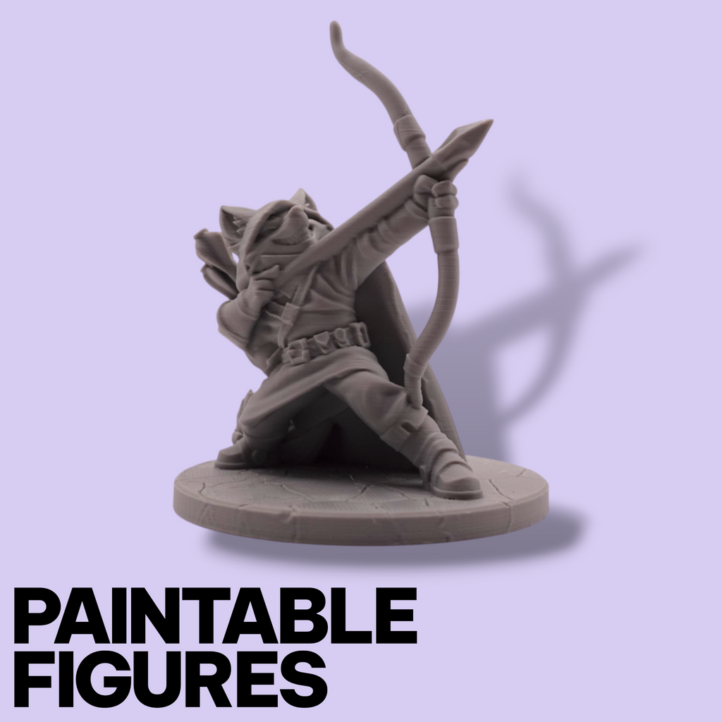 Rat Archer Fantasy Miniature – 75mm Paintable Scale Figure | Tabletop RPG Ranger Bowman