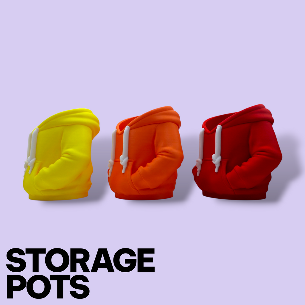 3D Printed Hoodie Storage Pots – Quirky Desk Organizer & Novelty Can Holder