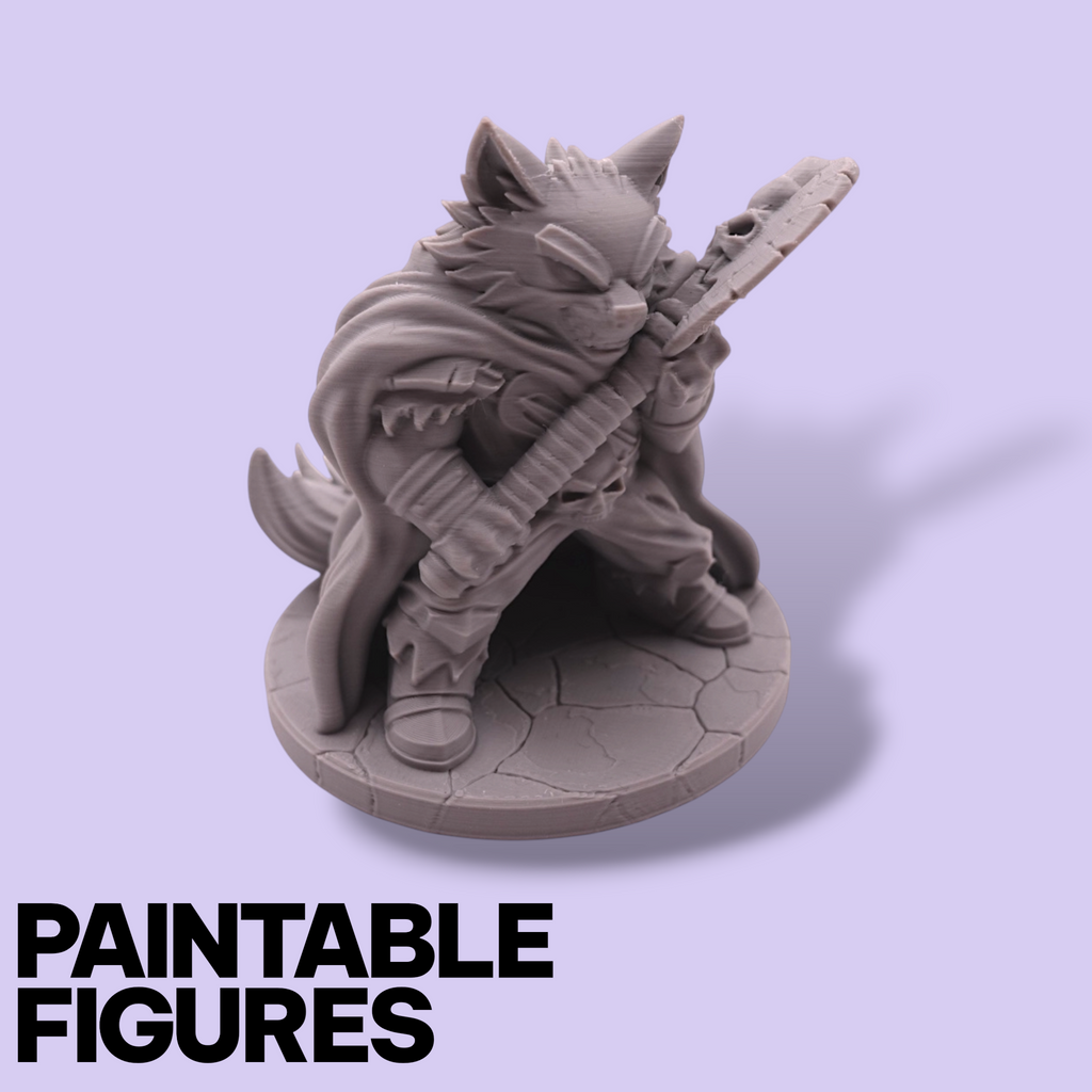 Axeman Wolf Fantasy Miniature – 75mm Paintable Scale Figure | Tabletop RPG Barbarian Warrior