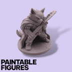 Axeman Wolf Fantasy Miniature – 75mm Paintable Scale Figure | Tabletop RPG Barbarian Warrior