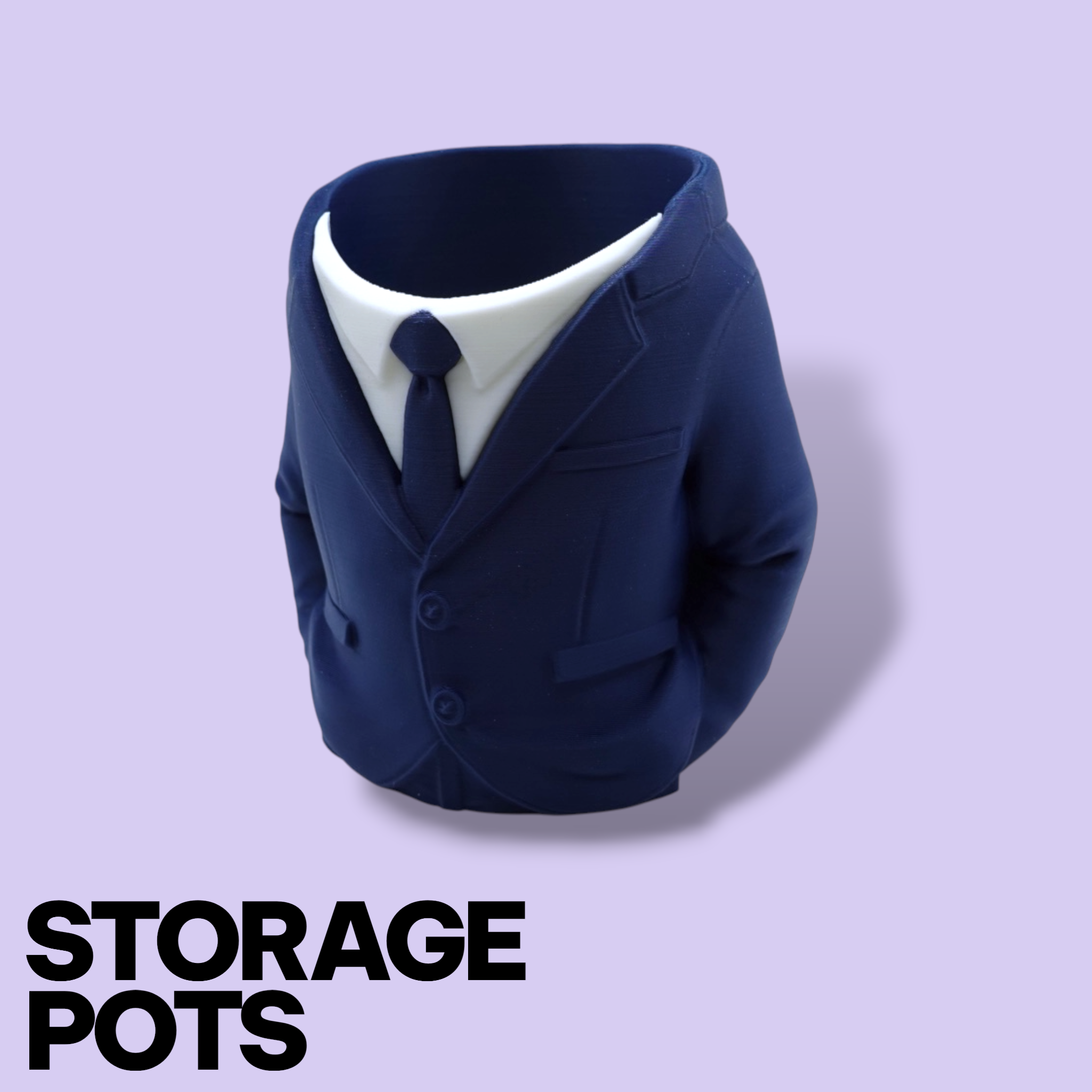 3D Printed Suit Storage Pots – Quirky Desk Organizer & Novelty Can Holder