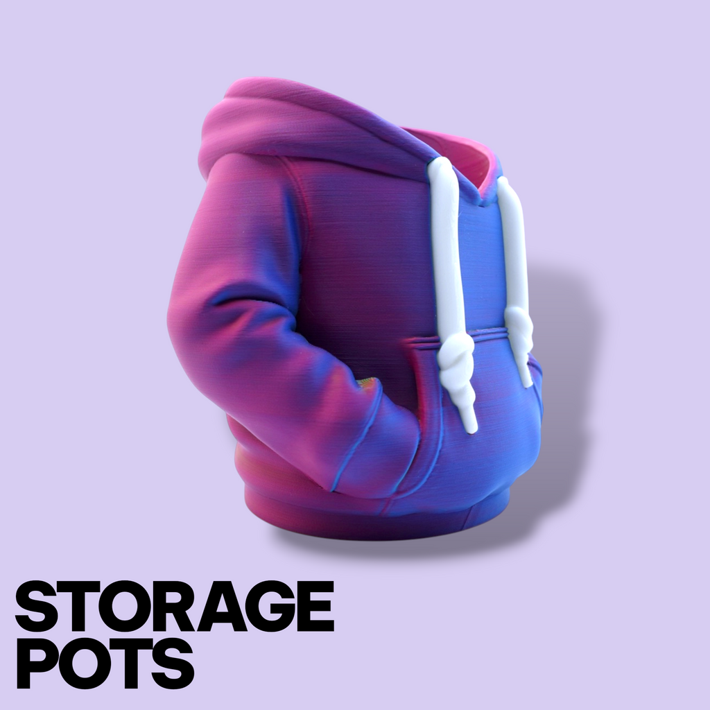 3D Printed Hoodie Storage Pots – Quirky Desk Organizer & Novelty Can Holder
