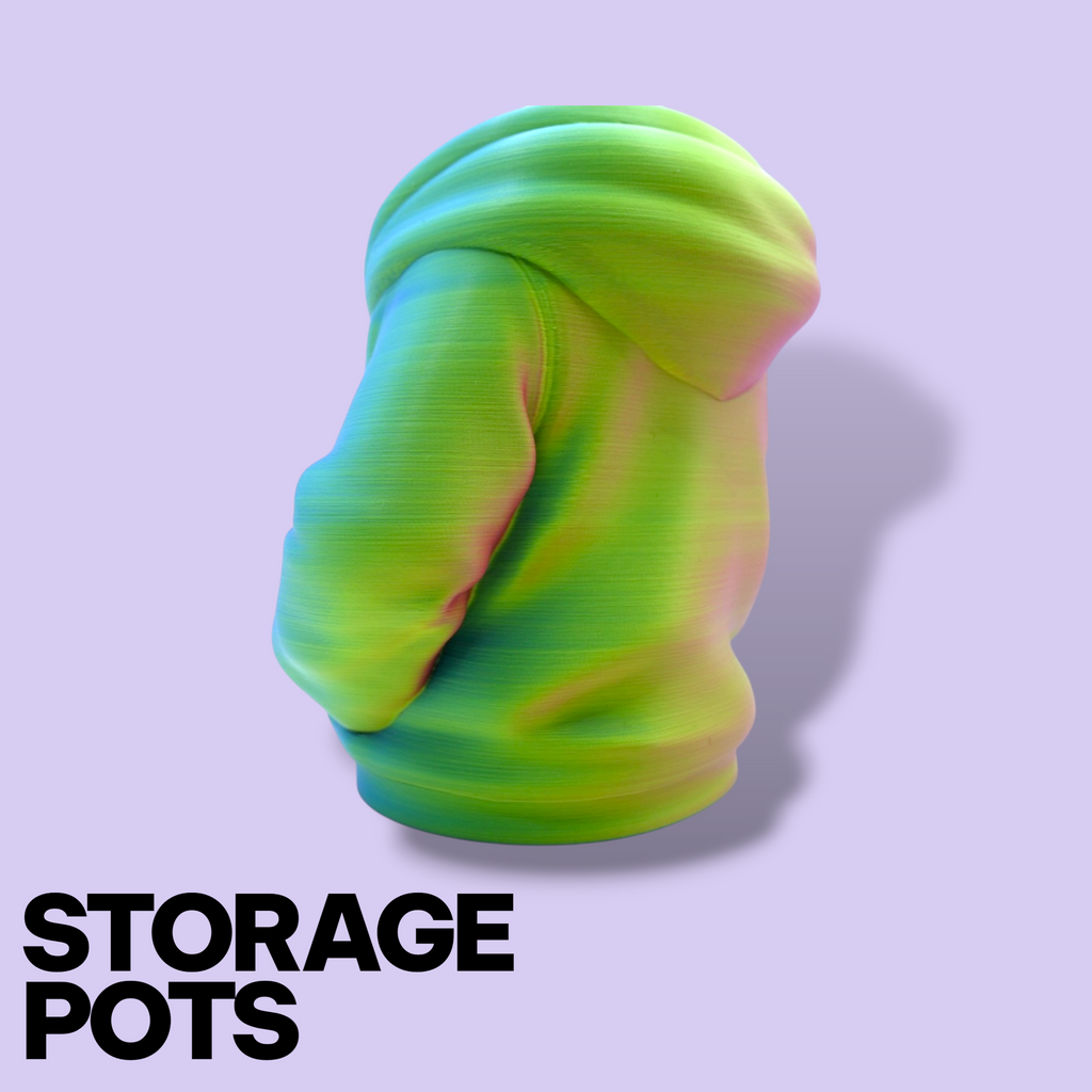 3D Printed Hoodie Storage Pots – Quirky Desk Organizer & Novelty Can Holder