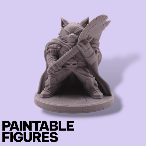 Axeman Wolf Fantasy Miniature – 75mm Paintable Scale Figure | Tabletop RPG Barbarian Warrior