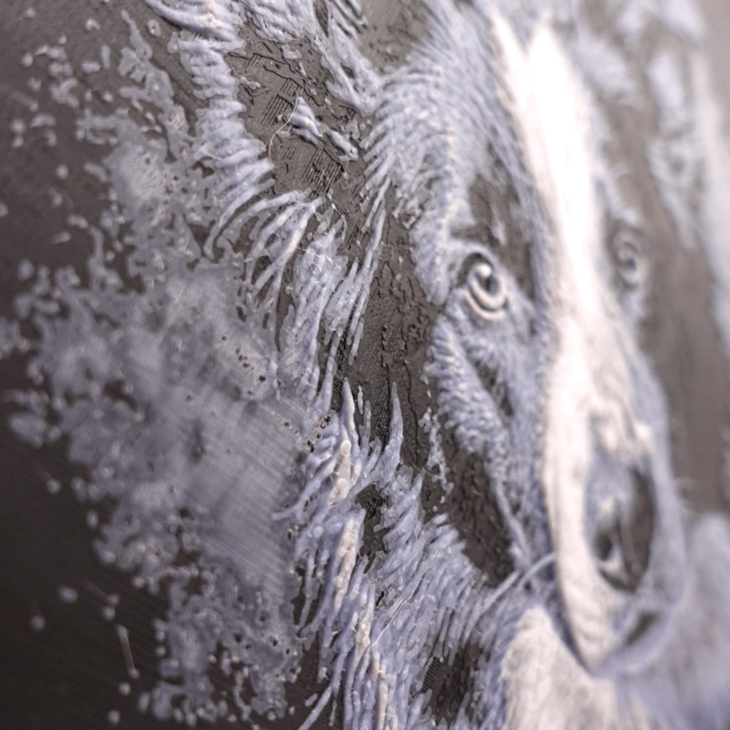 Monochrome "Paw-Traits" Textured Dog Art – 3D Printed Filament Painting (200x150mm)