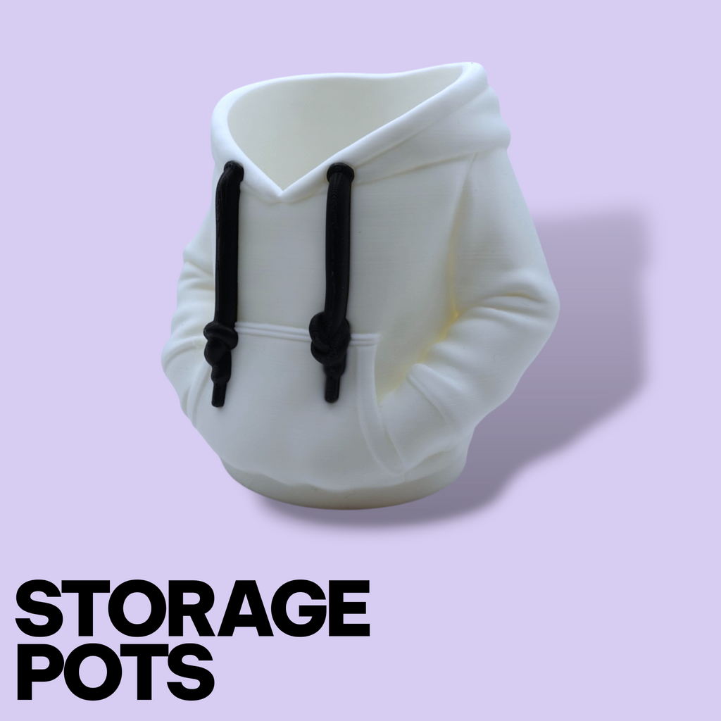3D Printed Hoodie Storage Pots – Quirky Desk Organizer & Novelty Can Holder