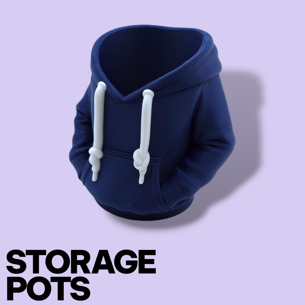 3D Printed Hoodie Storage Pots – Quirky Desk Organizer & Novelty Can Holder