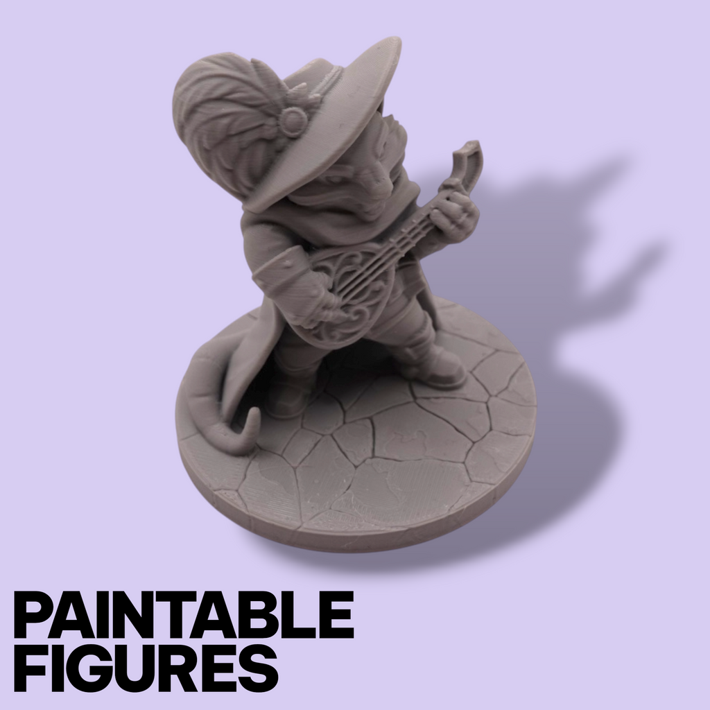 Rat Bard Fantasy Miniature – 75mm Paintable Scale Figure | Tabletop RPG Lute Player Minstrel