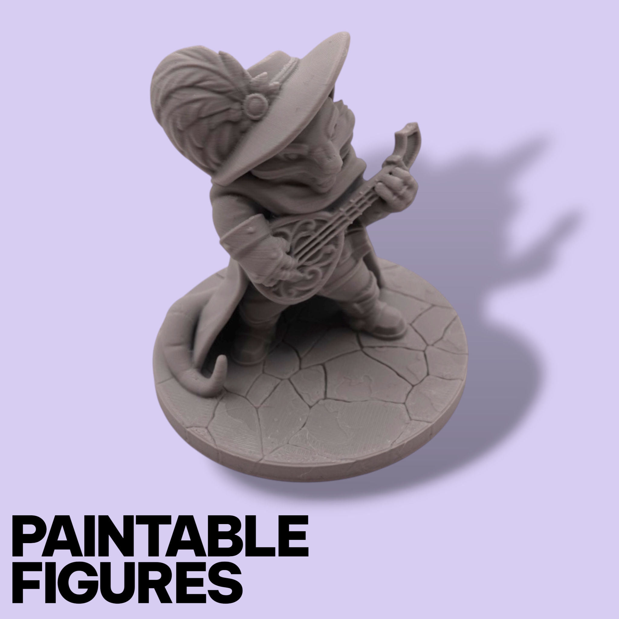 Rat Bard Fantasy Miniature – 75mm Paintable Scale Figure | Tabletop RPG Lute Player Minstrel