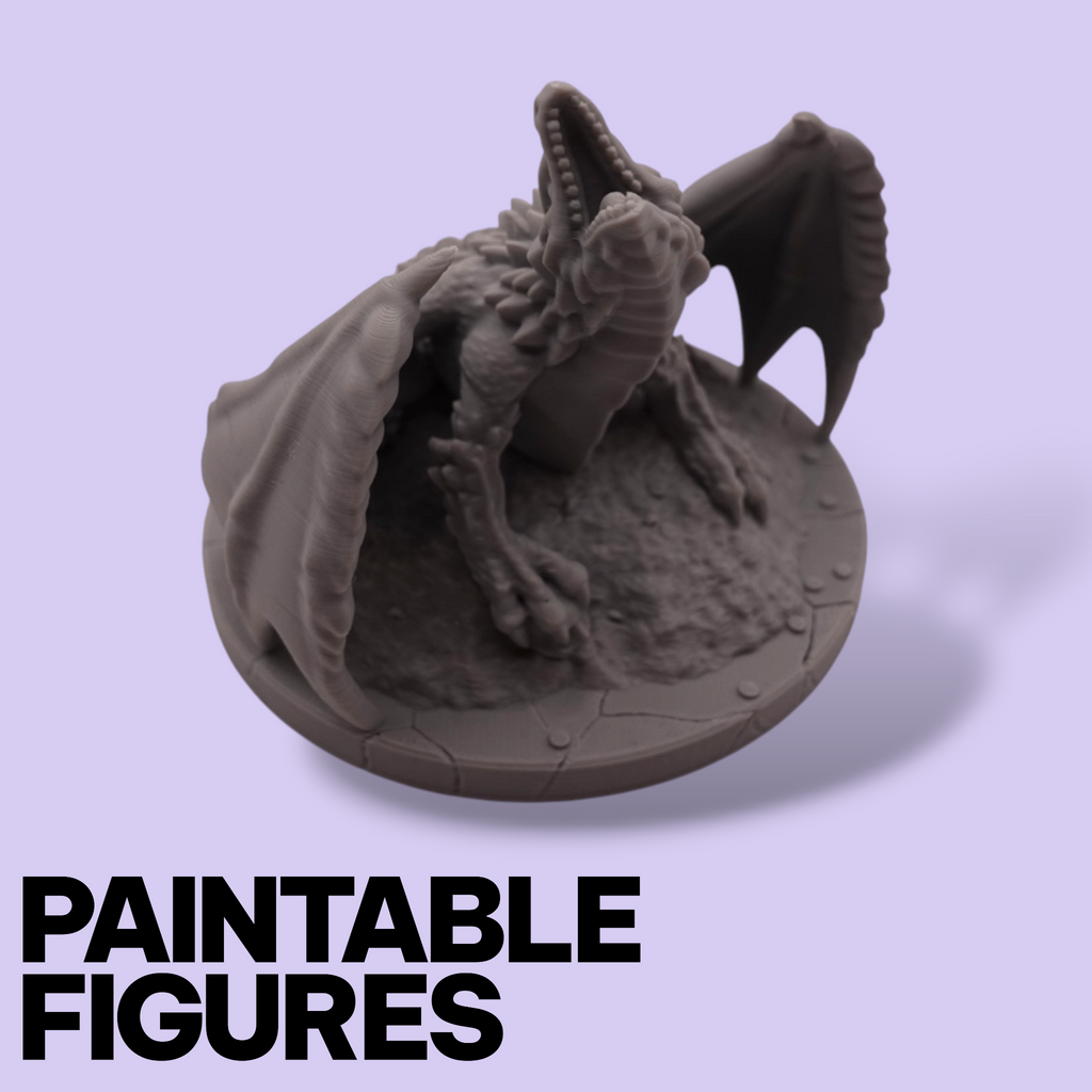 Fantasy Dragon on Treasure Hoard Miniature – Paintable 3D Print Figure (77mm & 96mm Scales) | Tabletop RPG Boss Monster