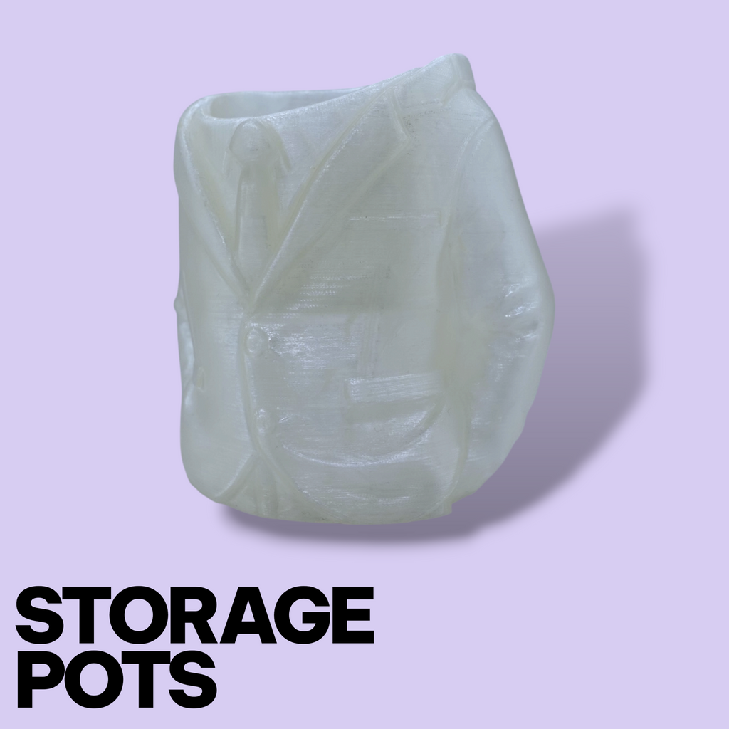3D Printed Suit Storage Pots – Quirky Desk Organizer & Novelty Can Holder