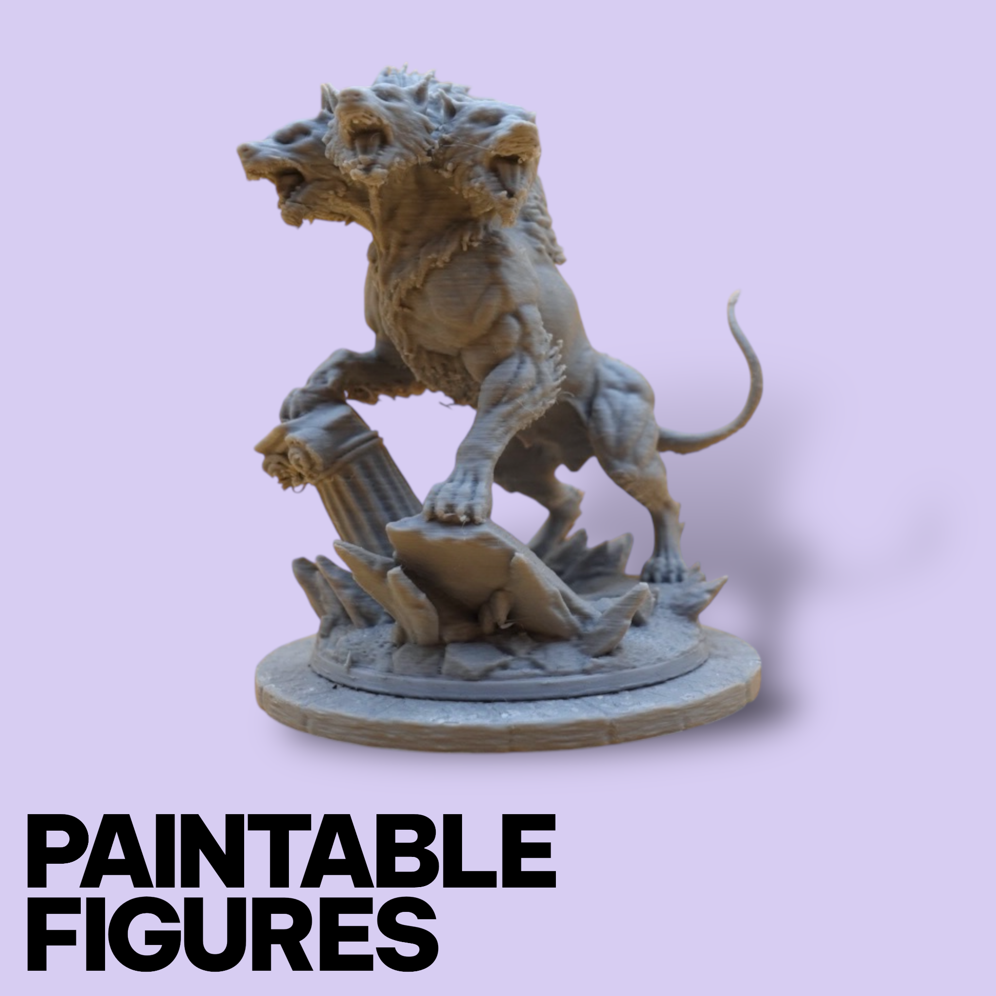 Cerberus 3-Headed Beast Miniature – Paintable 3D Print Figure (32mm & 75mm Scales) | Tabletop RPG Underworld Encounter