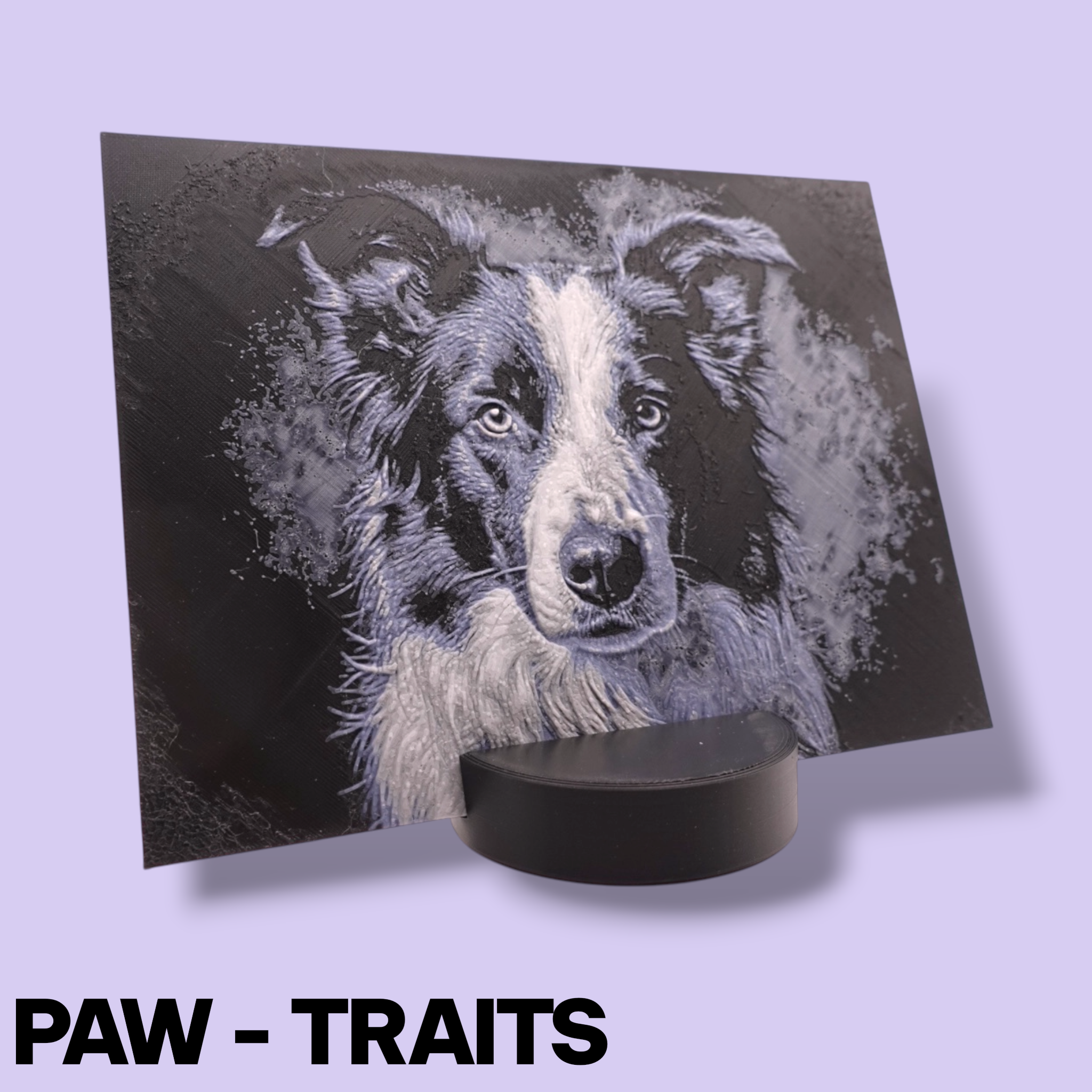 Monochrome "Paw-Traits" Textured Dog Art – 3D Printed Filament Painting (200x150mm)