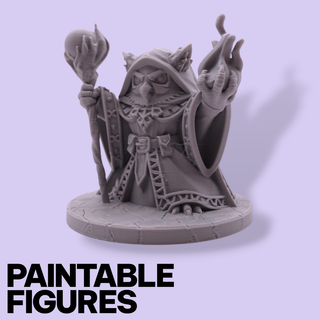 Warlock Owl Fantasy Miniature – 75mm Paintable Scale Figure | Tabletop RPG Wizard Mage Staff