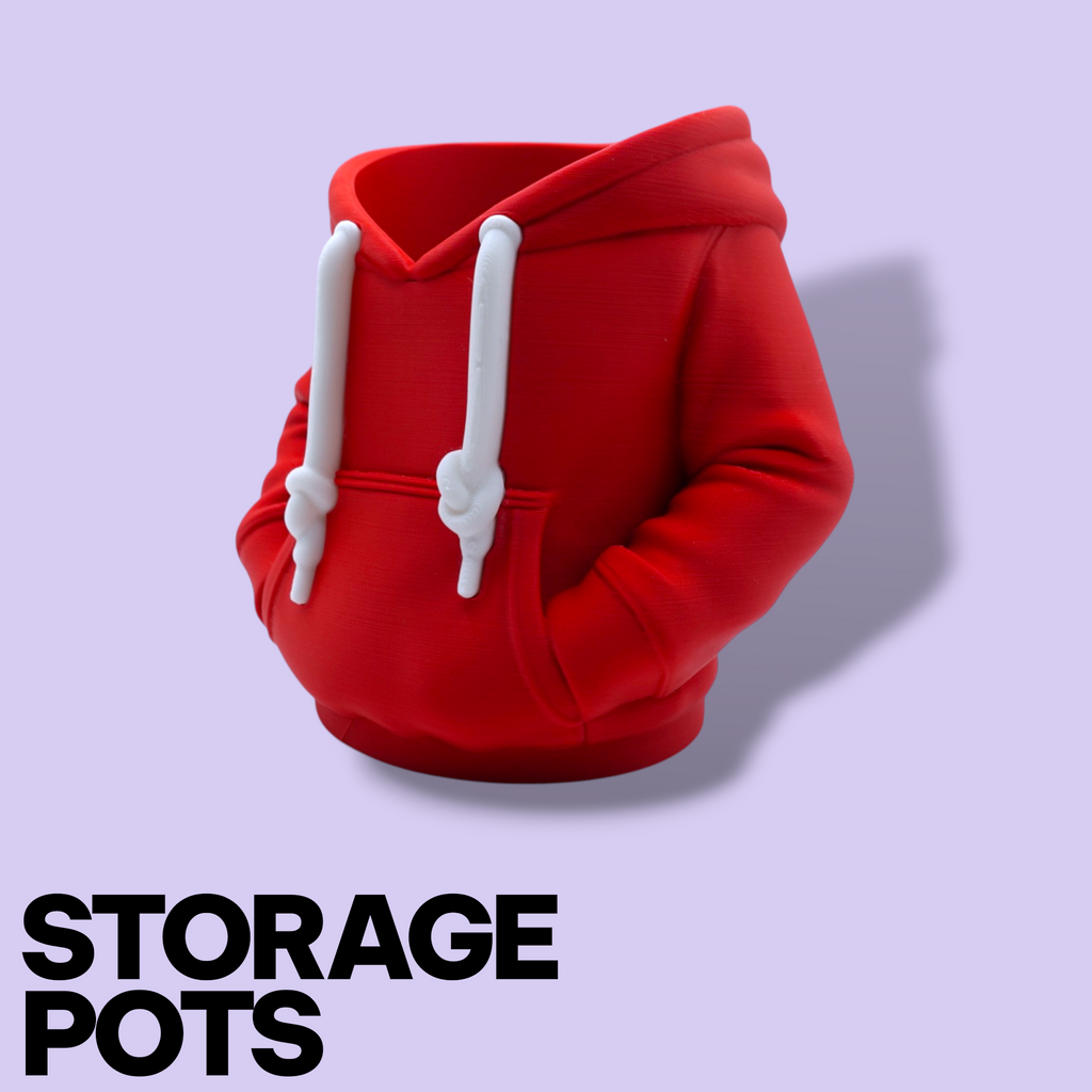 3D Printed Hoodie Storage Pots – Quirky Desk Organizer & Novelty Can Holder