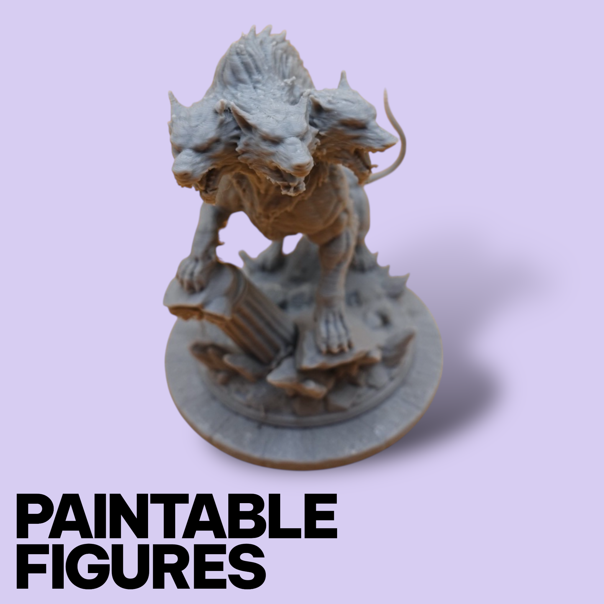 Cerberus 3-Headed Beast Miniature – Paintable 3D Print Figure (32mm & 75mm Scales) | Tabletop RPG Underworld Encounter