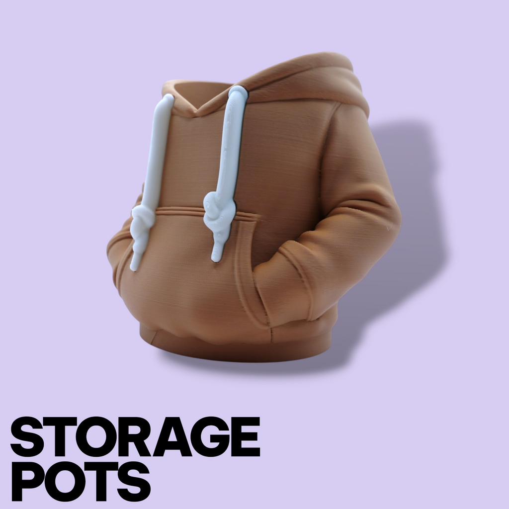 3D Printed Hoodie Storage Pots – Quirky Desk Organizer & Novelty Can Holder