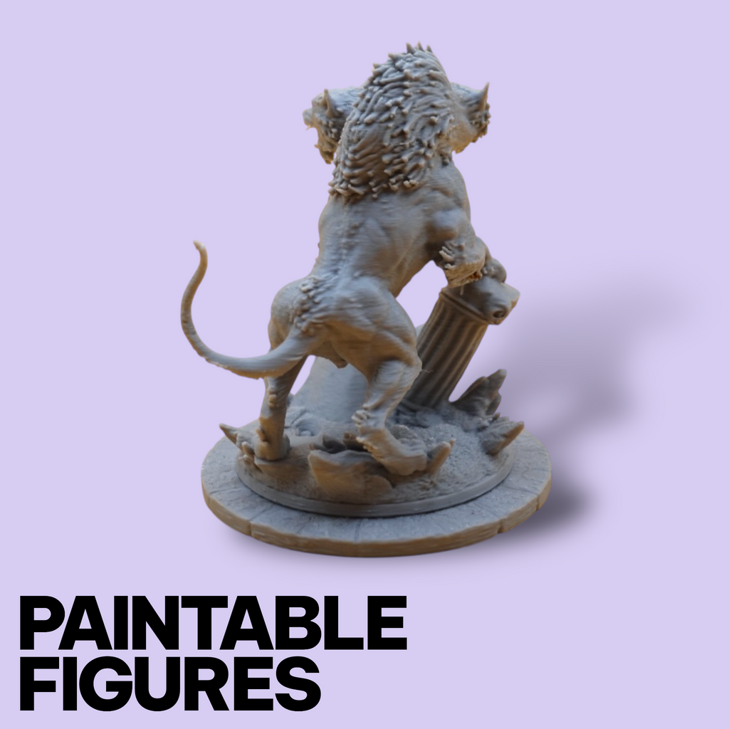 Cerberus 3-Headed Beast Miniature – Paintable 3D Print Figure (32mm & 75mm Scales) | Tabletop RPG Underworld Encounter