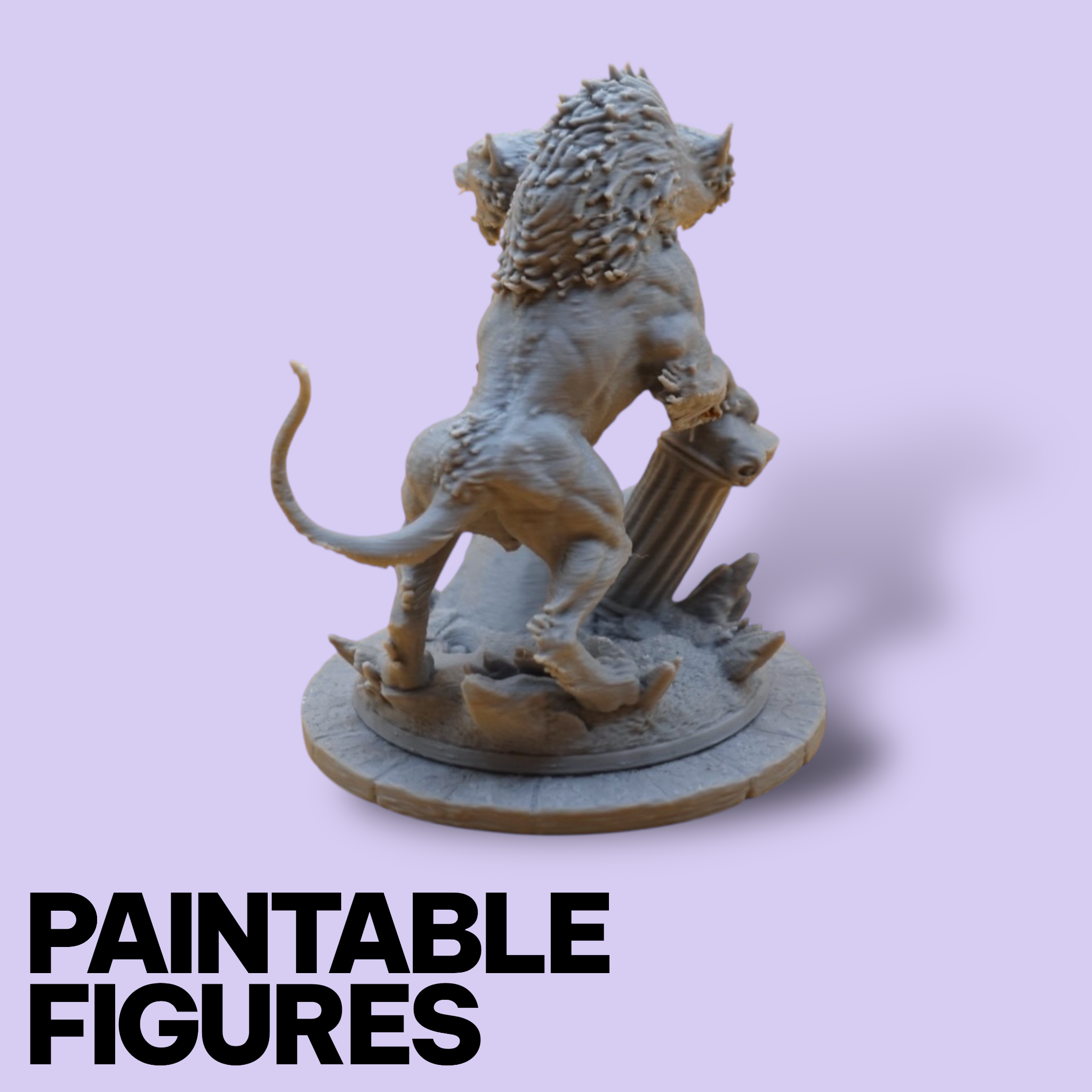 Cerberus 3-Headed Beast Miniature – Paintable 3D Print Figure (32mm & 75mm Scales) | Tabletop RPG Underworld Encounter