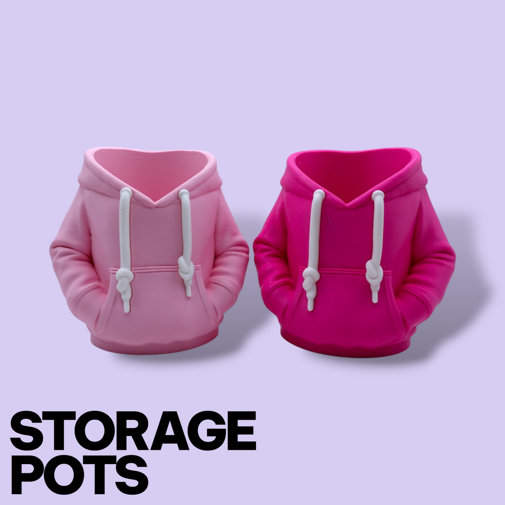 3D Printed Hoodie Storage Pots – Quirky Desk Organizer & Novelty Can Holder