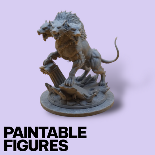 Cerberus 3-Headed Beast Miniature – Paintable 3D Print Figure (32mm & 75mm Scales) | Tabletop RPG Underworld Encounter