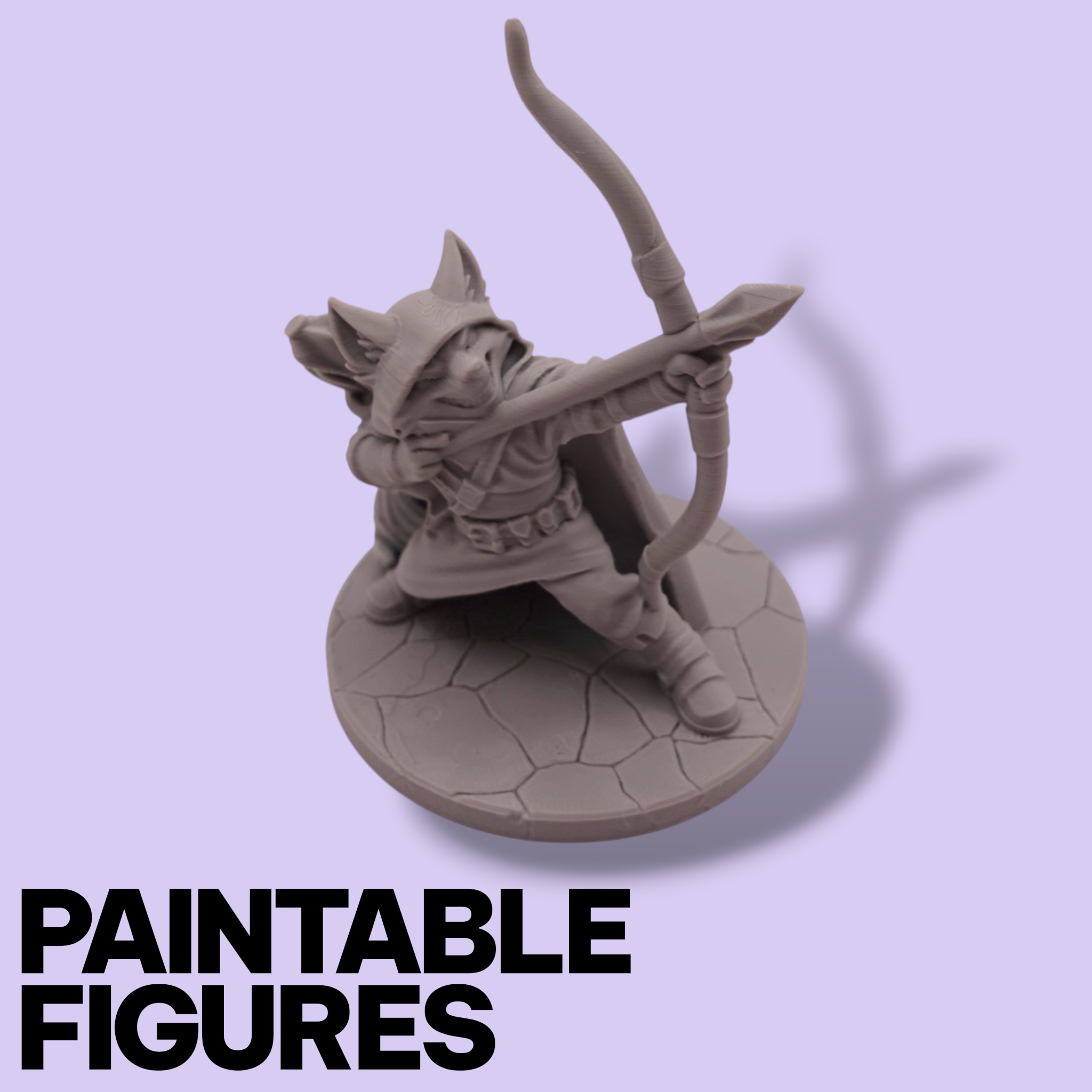 Rat Archer Fantasy Miniature – 75mm Paintable Scale Figure | Tabletop RPG Ranger Bowman