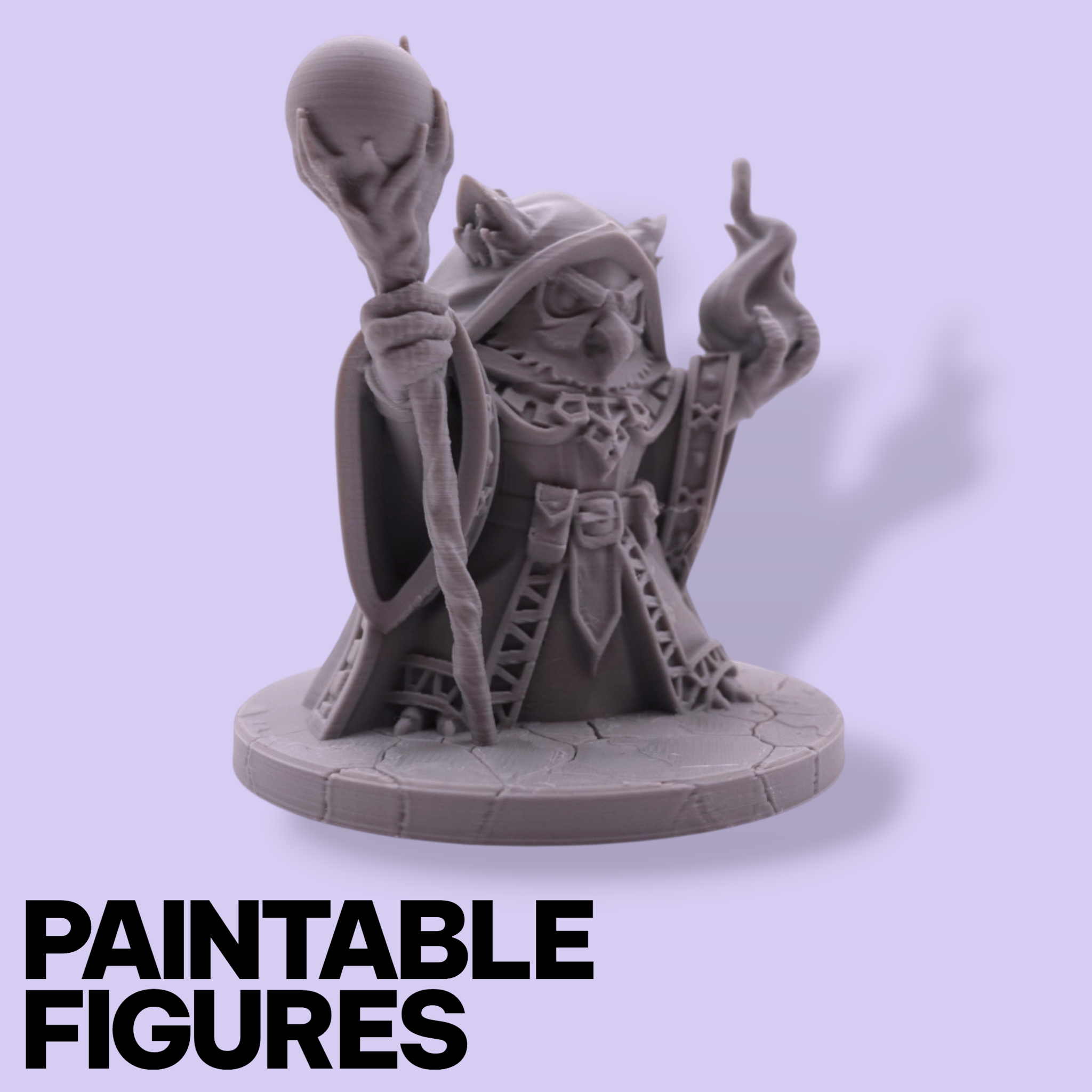 Warlock Owl Fantasy Miniature – 75mm Paintable Scale Figure | Tabletop RPG Wizard Mage Staff