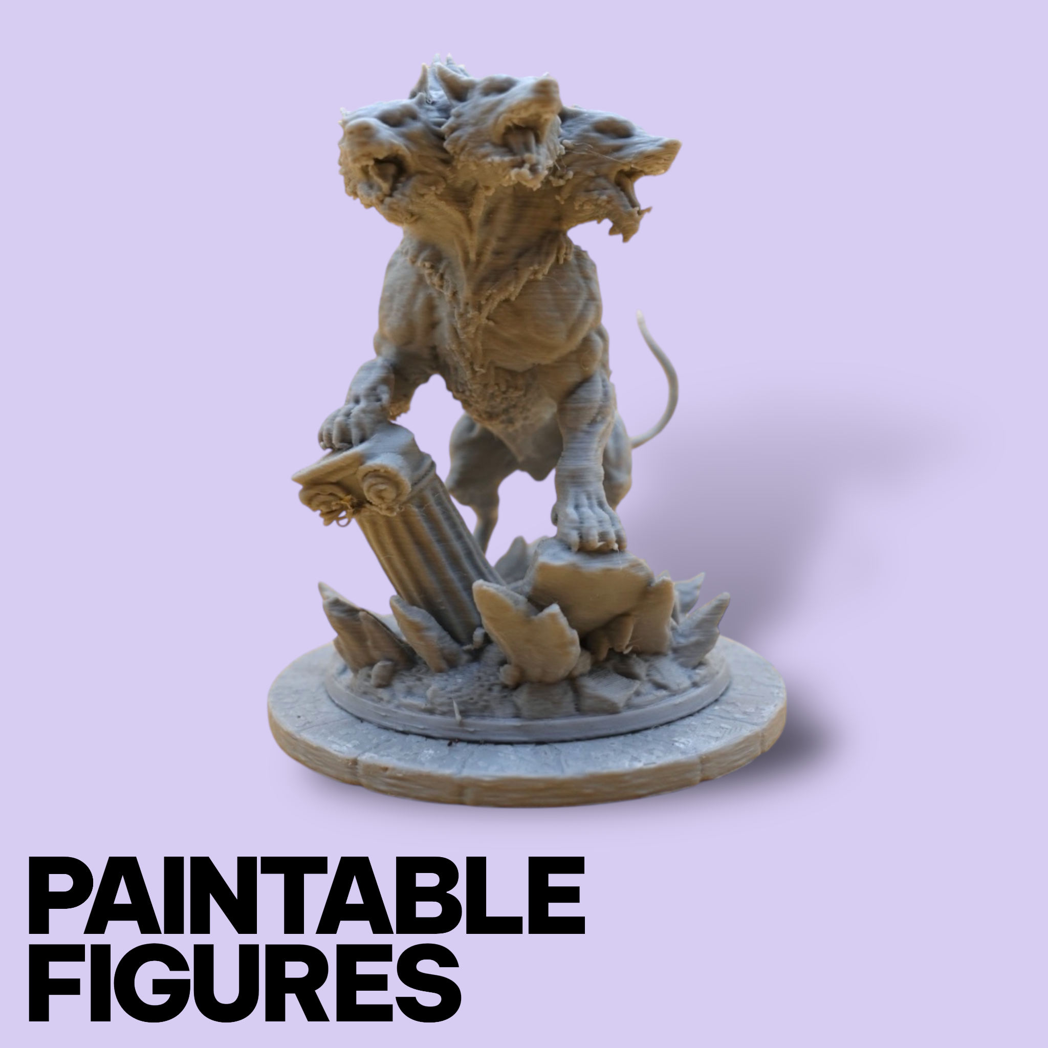 Cerberus 3-Headed Beast Miniature – Paintable 3D Print Figure (32mm & 75mm Scales) | Tabletop RPG Underworld Encounter