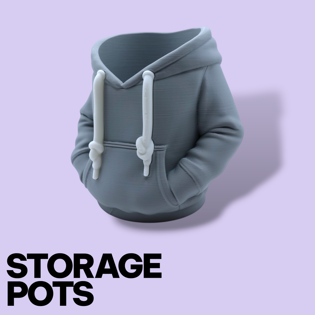 3D Printed Hoodie Storage Pots – Quirky Desk Organizer & Novelty Can Holder