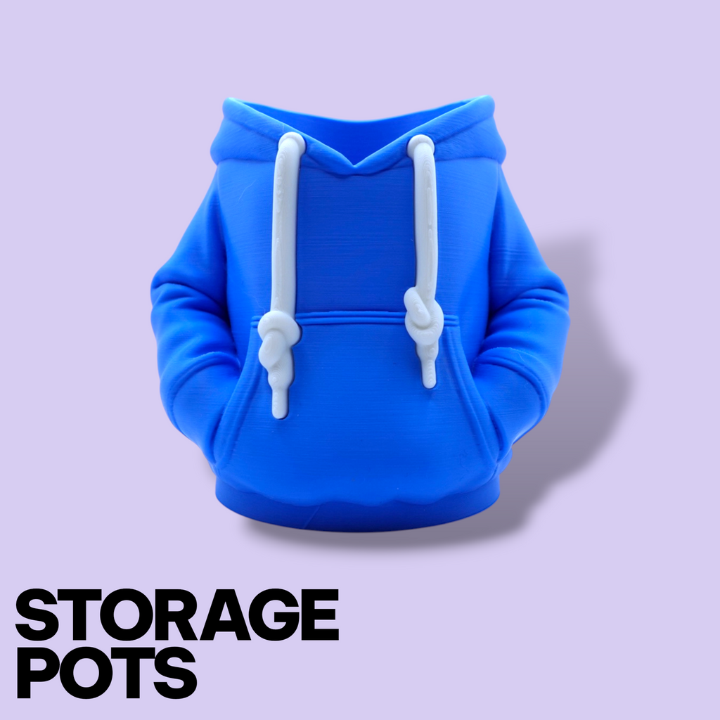 3D Printed Hoodie Storage Pots – Quirky Desk Organizer & Novelty Can Holder