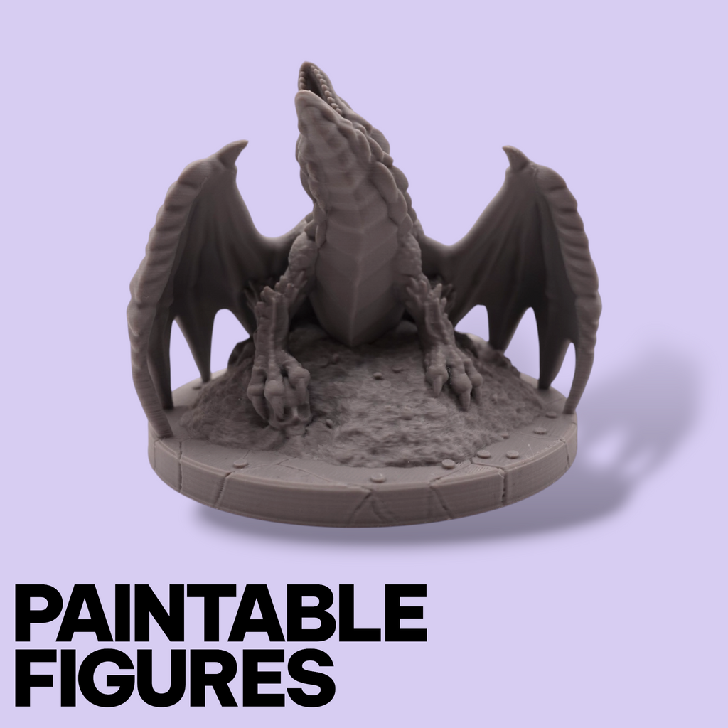 Fantasy Dragon on Treasure Hoard Miniature – Paintable 3D Print Figure (77mm & 96mm Scales) | Tabletop RPG Boss Monster