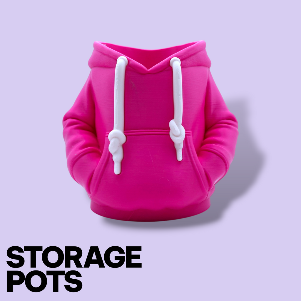 3D Printed Hoodie Storage Pots – Quirky Desk Organizer & Novelty Can Holder