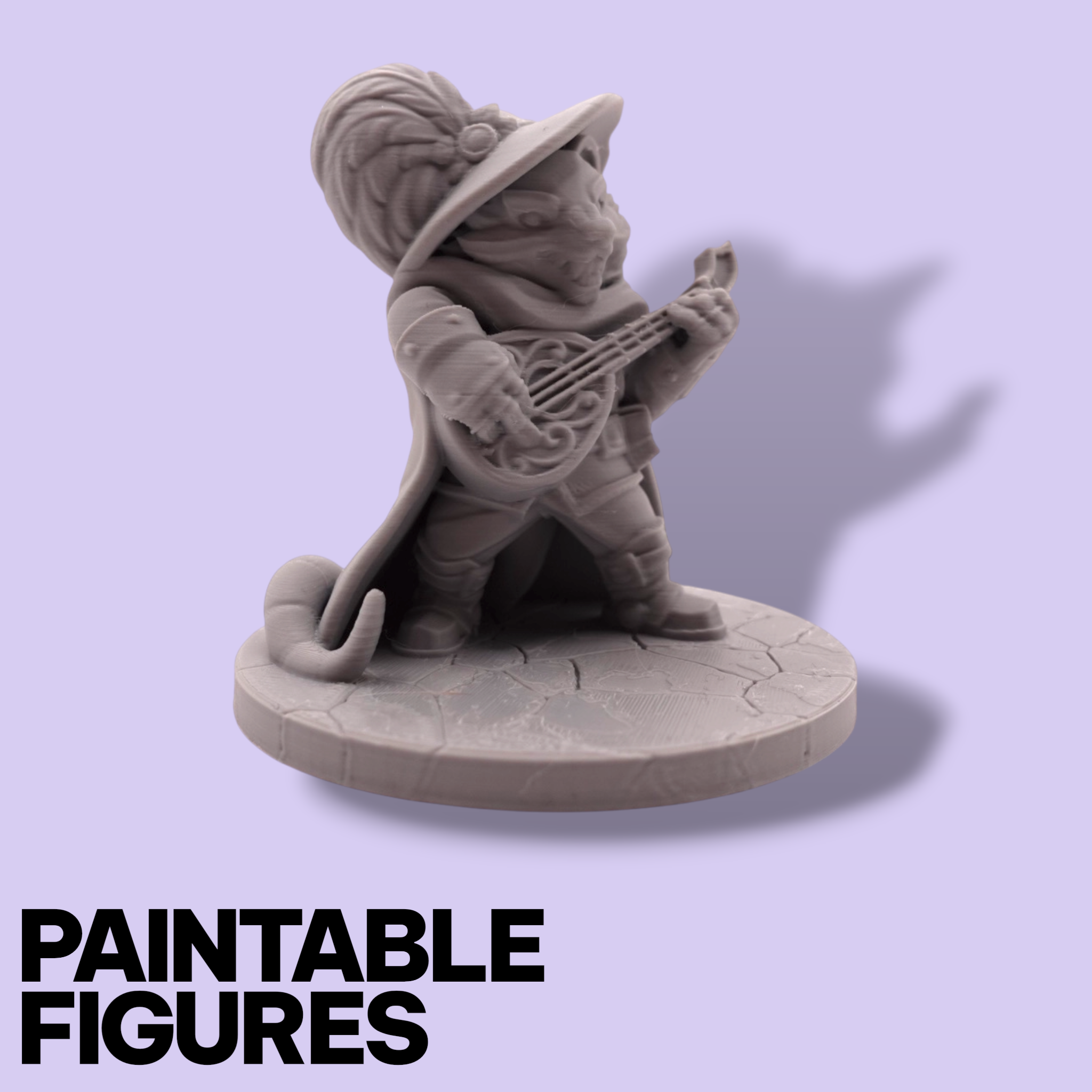 Rat Bard Fantasy Miniature – 75mm Paintable Scale Figure | Tabletop RPG Lute Player Minstrel