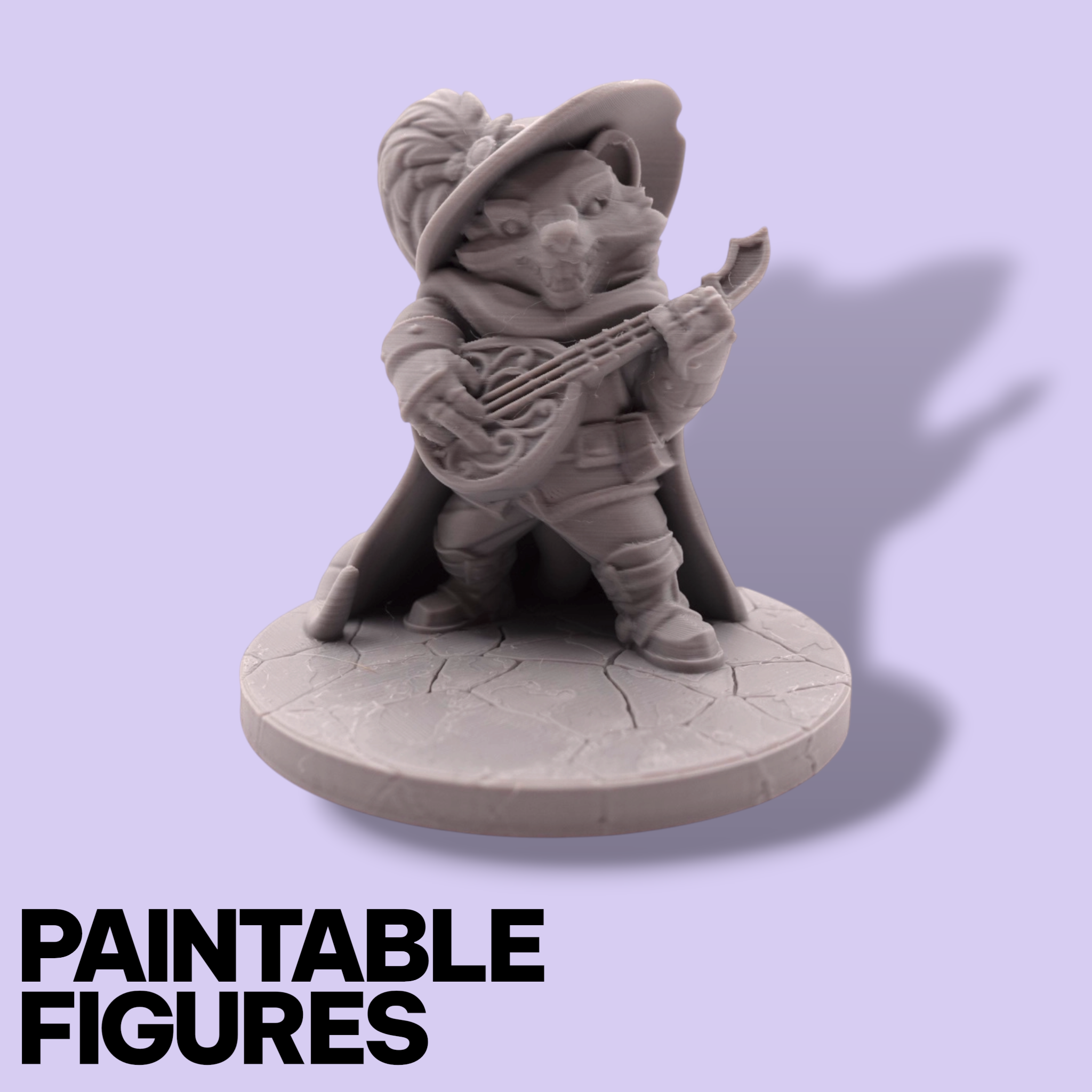 Rat Bard Fantasy Miniature – 75mm Paintable Scale Figure | Tabletop RPG Lute Player Minstrel