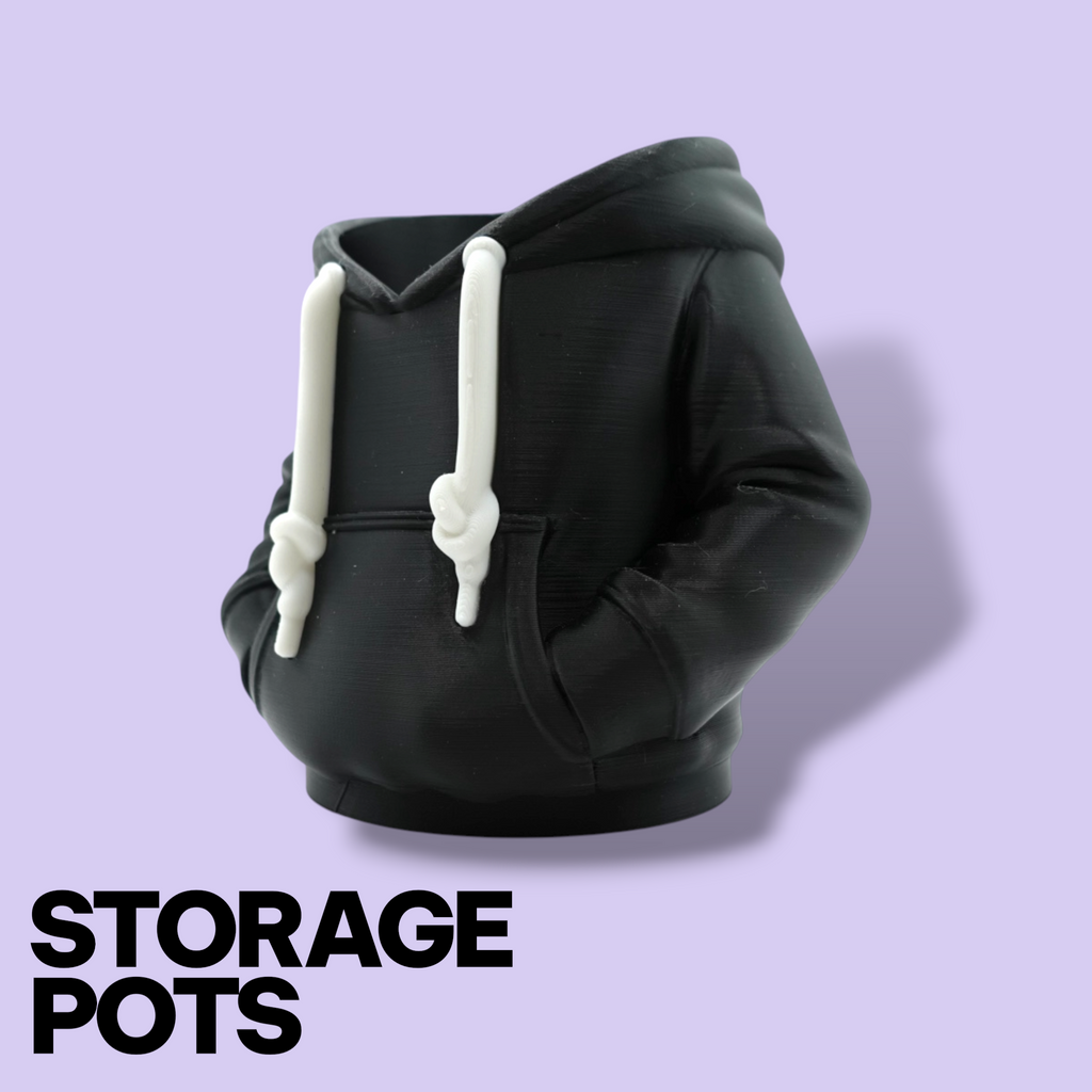 3D Printed Hoodie Storage Pots – Quirky Desk Organizer & Novelty Can Holder