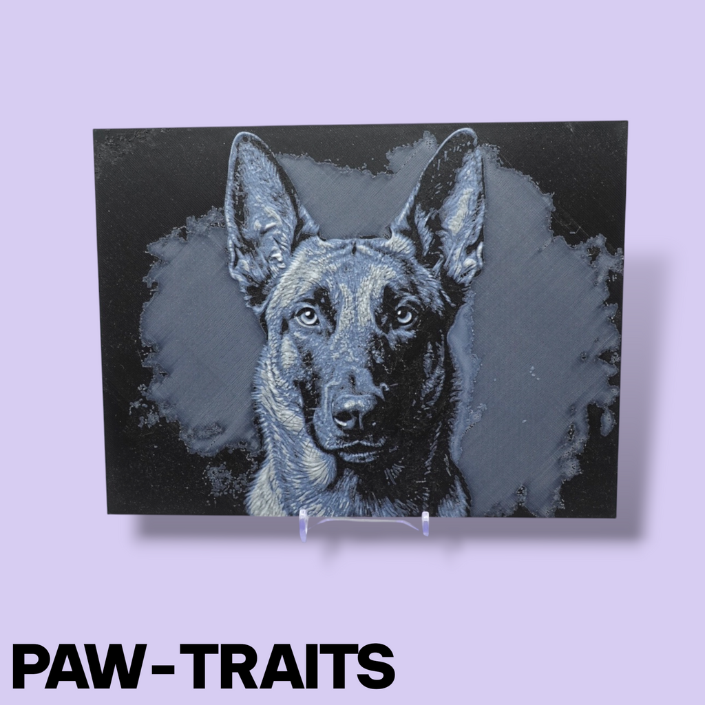 Monochrome "Paw-Traits" Textured Dog Art – 3D Printed Filament Painting (200x150mm)