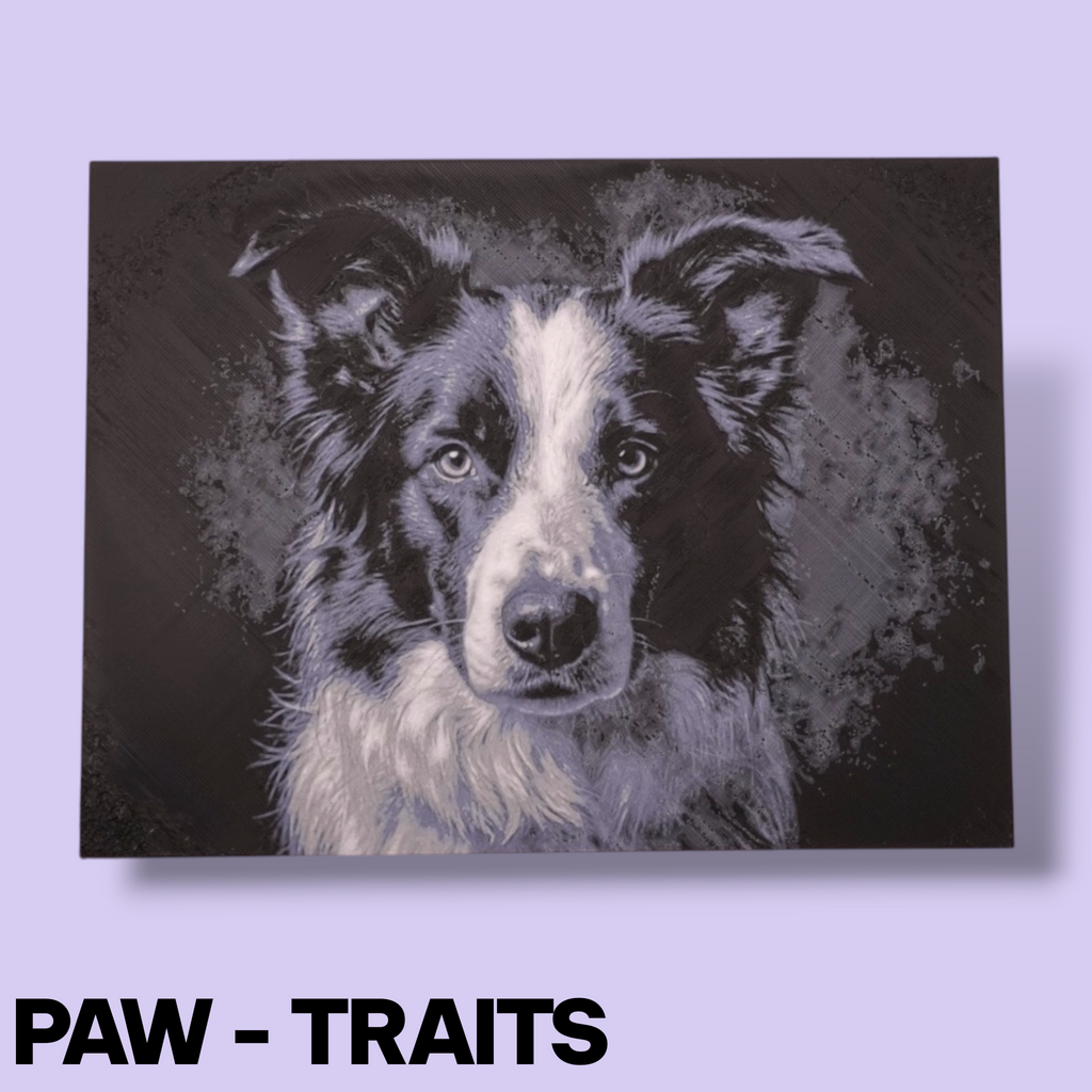 Monochrome "Paw-Traits" Textured Dog Art – 3D Printed Filament Painting (200x150mm)