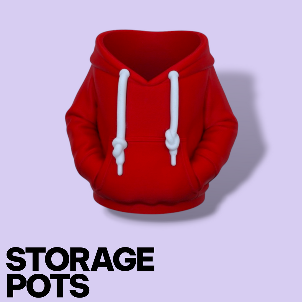 3D Printed Hoodie Storage Pots – Quirky Desk Organizer & Novelty Can Holder