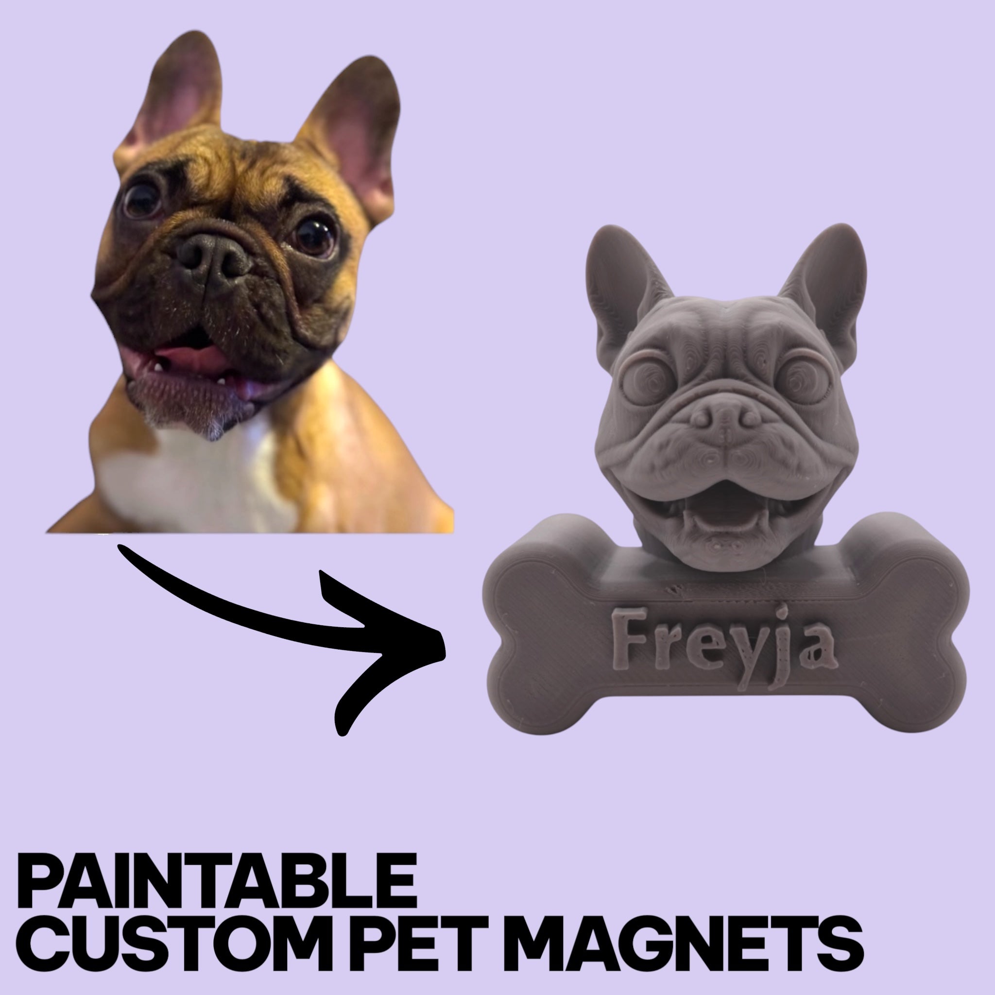 Custom Pet Fridge Magnet – Personalized 3D Portrait (Paintable or Pre-Painted)